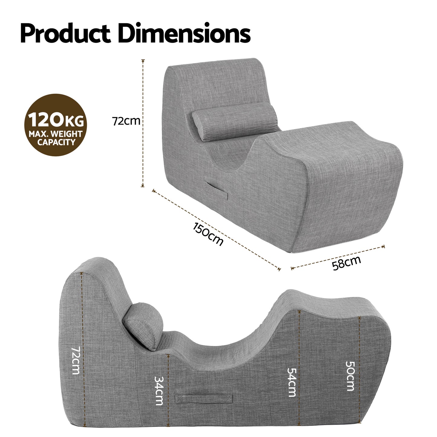 S-Curve Floor Lounger Chaise Chair Grey | HomeAndLiving - 2