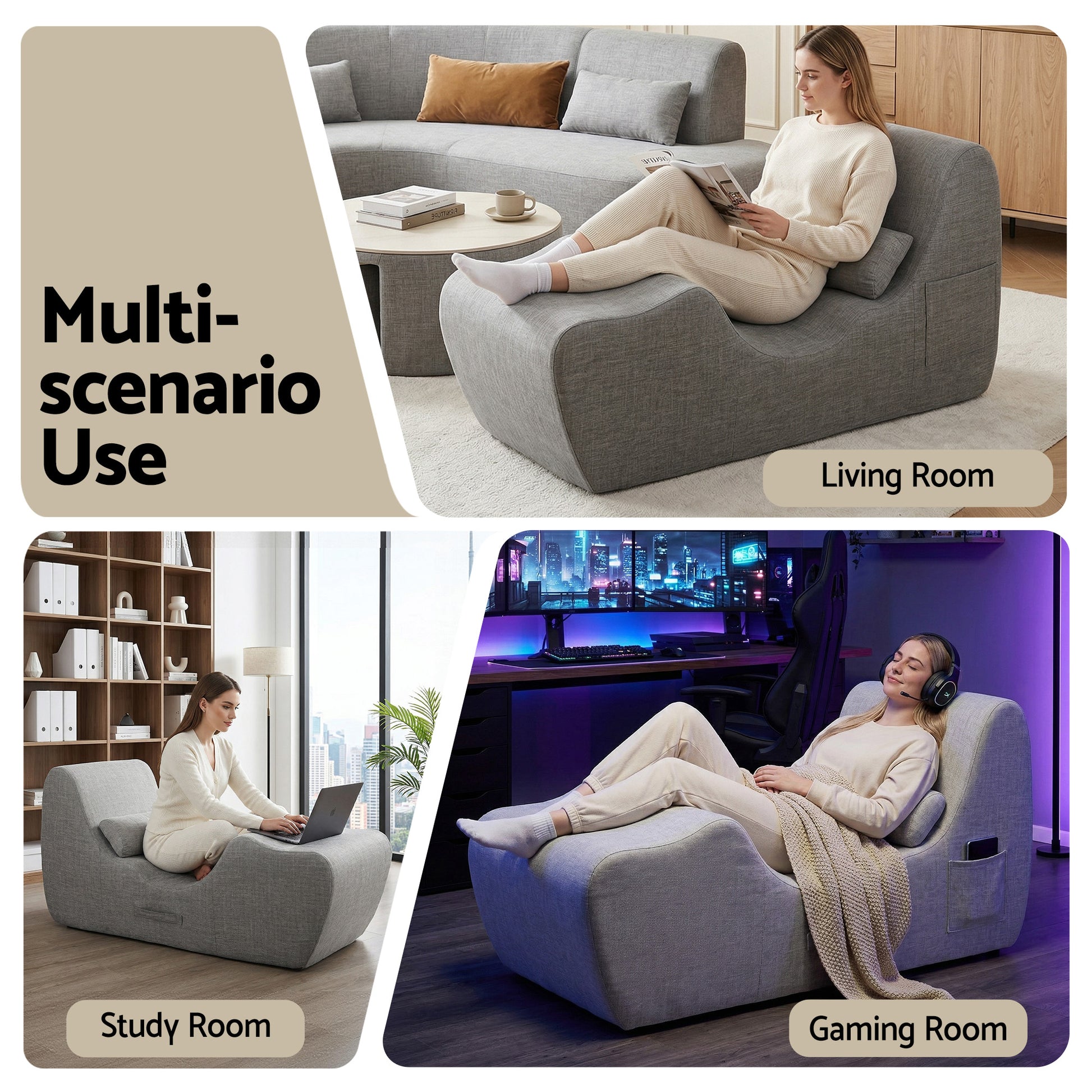 S-Curve Floor Lounger Chaise Chair Grey | HomeAndLiving - 9