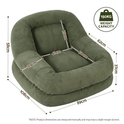 Green Corduroy Armchair Recliner 89x108x58cm