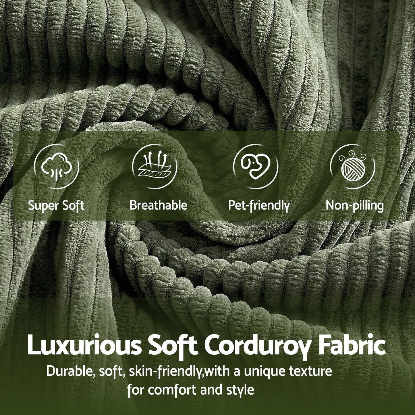 Green Corduroy Armchair Recliner 89x108x58cm