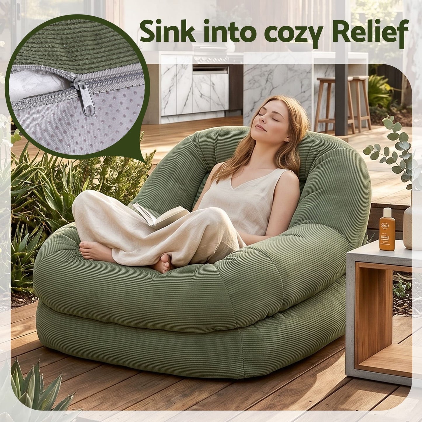 Green Corduroy Armchair Recliner 89x108x58cm