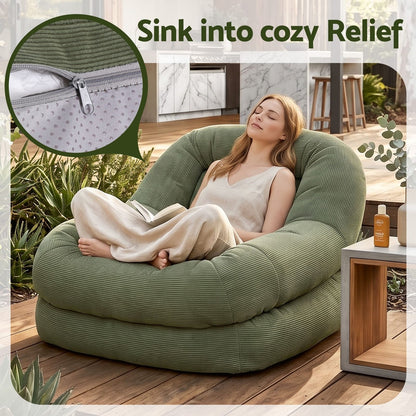 Green Corduroy Armchair Recliner 89x108x58cm