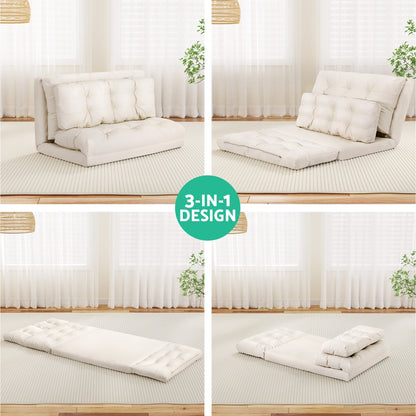 Floor Lounge Sofa Bed 2 Seater Pillow Leather White