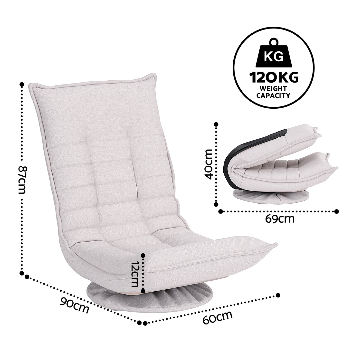 Swivel Floor Chair 360° Foldable Recliner | HomeAndLiving - 2
