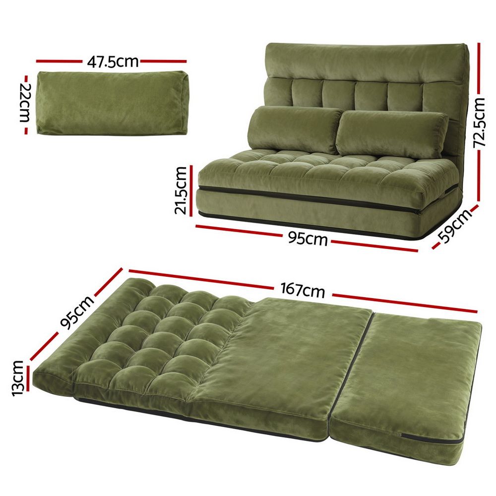 2-Seater Lounge Sofa Bed Green Fabric Modern Comfortable Living Room Chair - 2