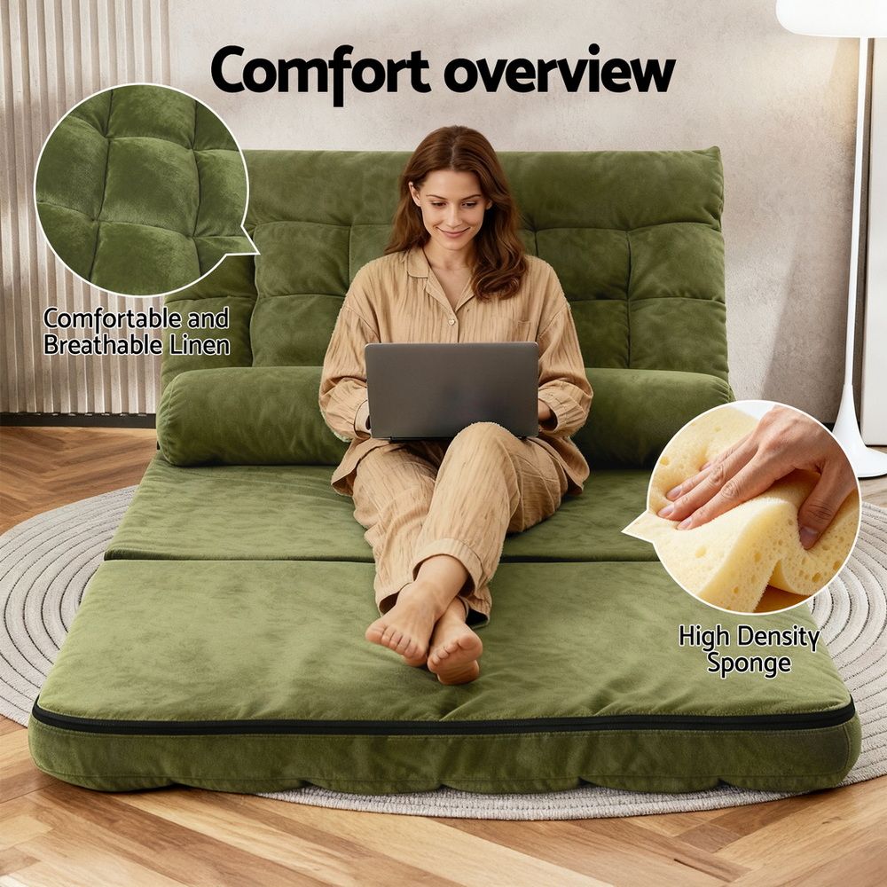 2-Seater Lounge Sofa Bed Green Fabric Modern Comfortable Living Room Chair - 4