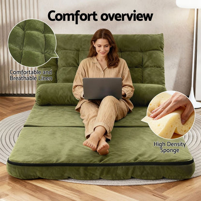 2-Seater Lounge Sofa Bed Green Fabric Modern Comfortable Living Room Chair - 4