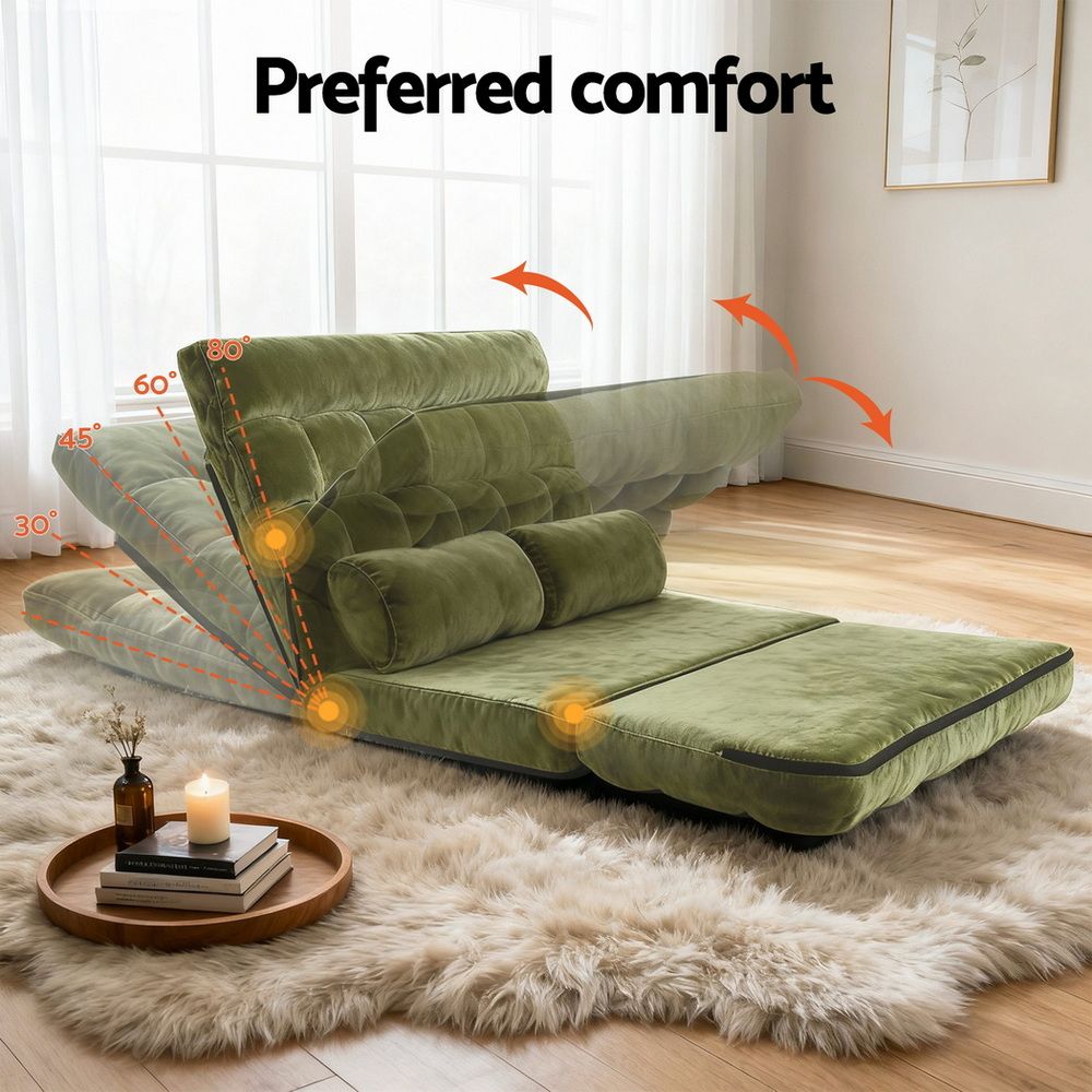 2-Seater Lounge Sofa Bed Green Fabric Modern Comfortable Living Room Chair - 5