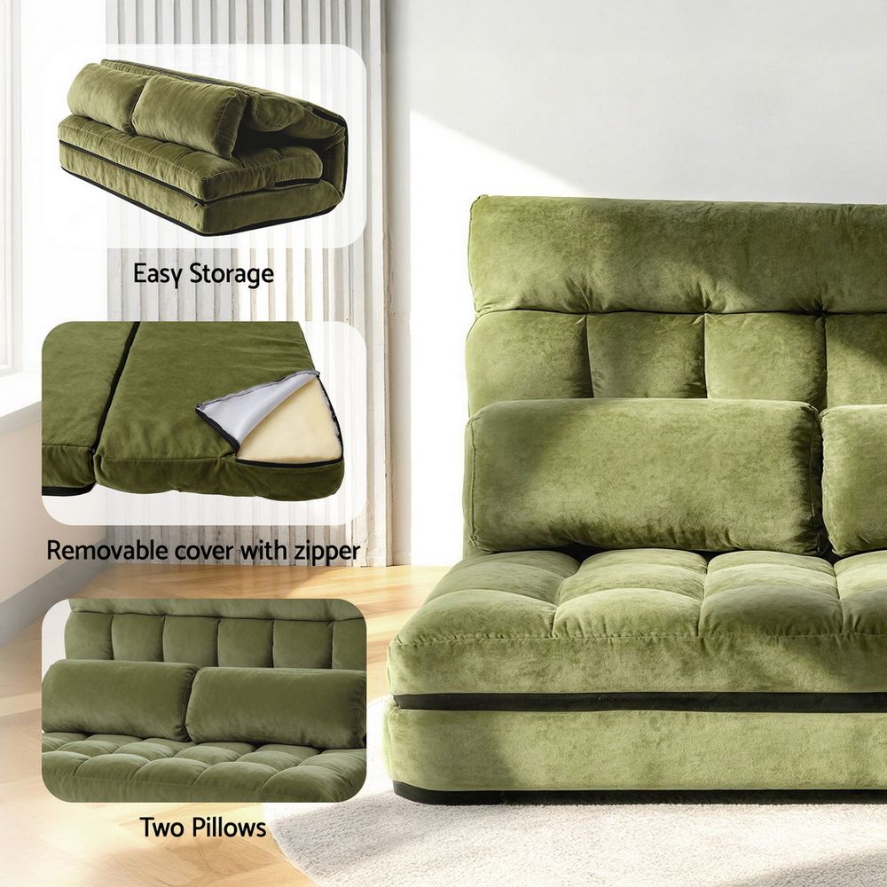 2-Seater Lounge Sofa Bed Green Fabric Modern Comfortable Living Room Chair - 6