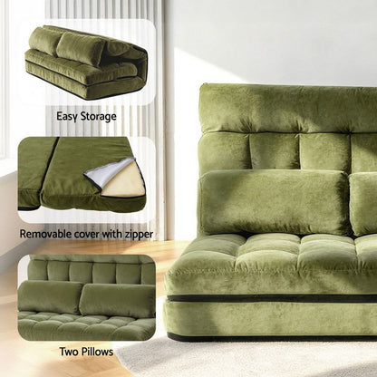 2-Seater Lounge Sofa Bed Green Fabric Modern Comfortable Living Room Chair - 6