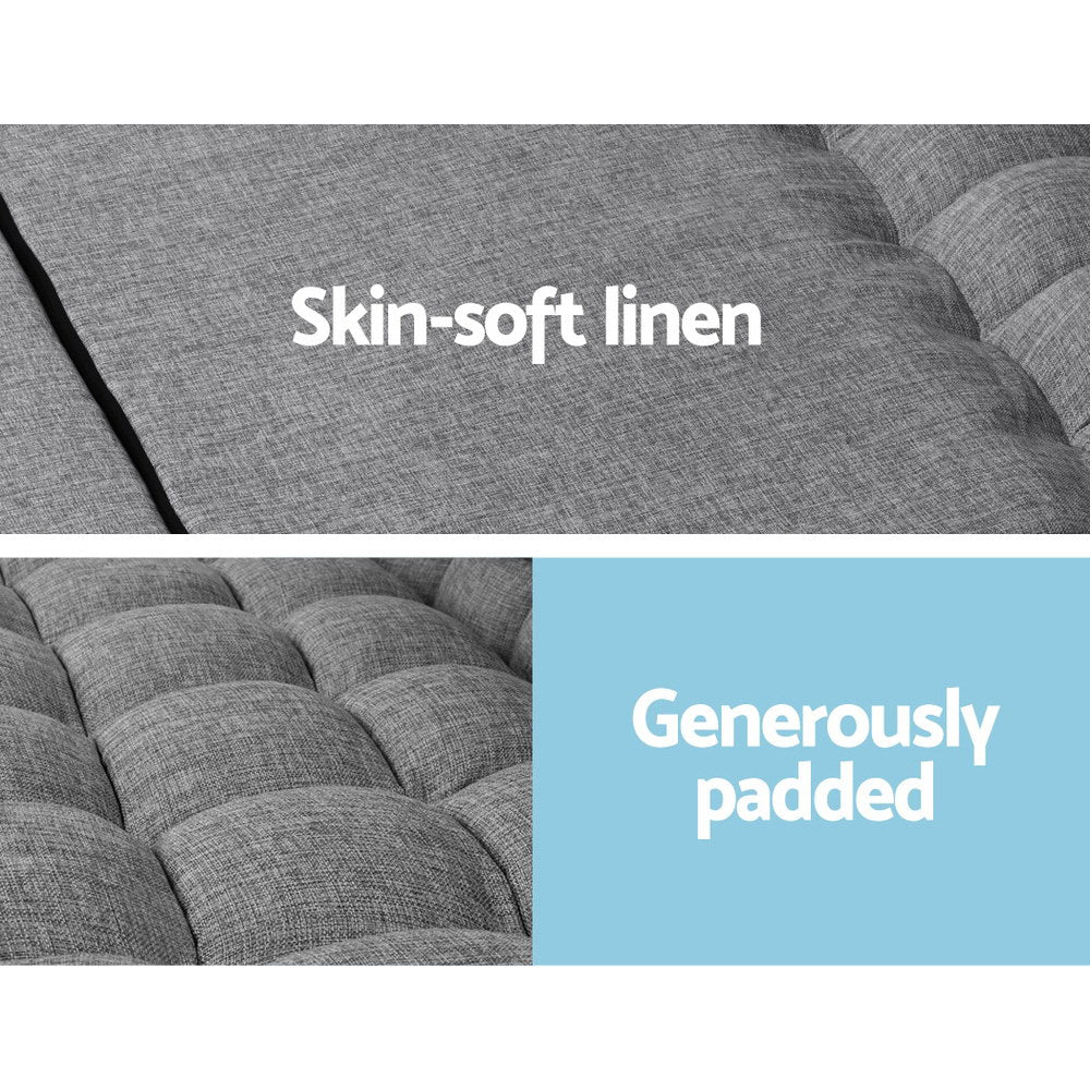 Lounge Sofa Bed 2-Seater Grey Fabric