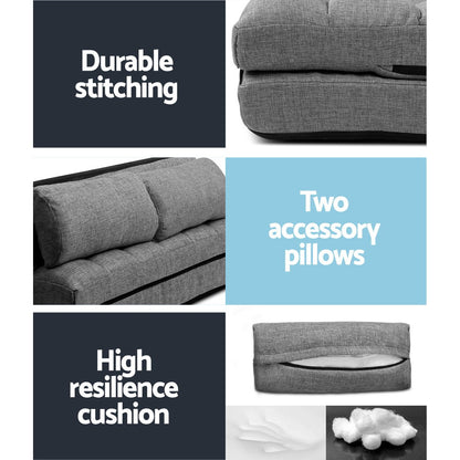 Lounge Sofa Bed 2-Seater Grey Fabric