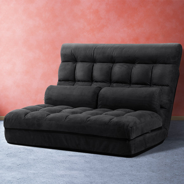  Lounge Sofa Bed 2-seater Floor Folding Charcoal