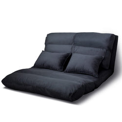 Floor Lounge Sofa Bed 2-Seater Charcoal Suede