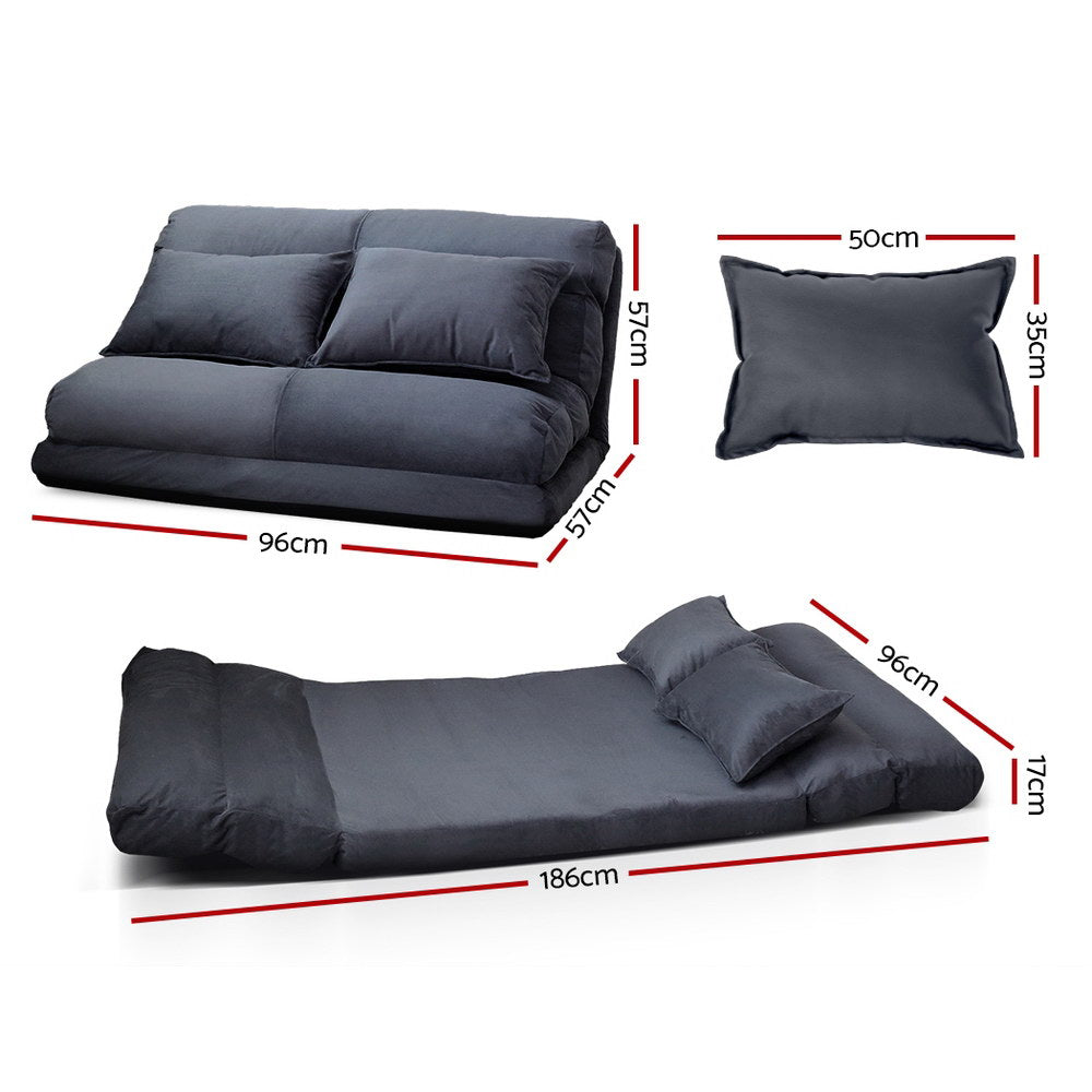 Floor Lounge Sofa Bed 2-Seater Charcoal Suede
