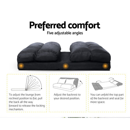 Floor Lounge Sofa Bed 2-Seater Charcoal Suede