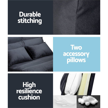 Floor Lounge Sofa Bed 2-Seater Charcoal Suede