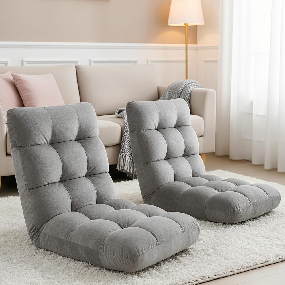Grey Lounge Sofa Bed Fabric 96x42x13cm