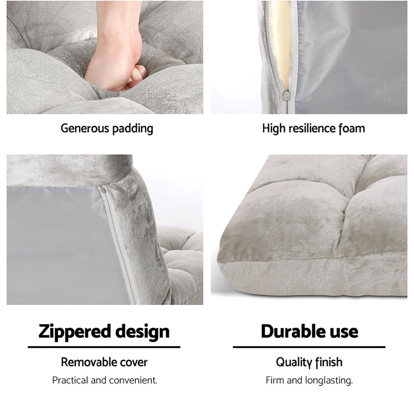 Grey Lounge Sofa Bed Flannel 96x42x13cm