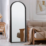 Wooden Full Length Mirror 166x60cm Arched Black/Brown