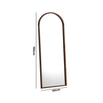 Wooden Full Length Mirror 166x60cm Arched Brown
