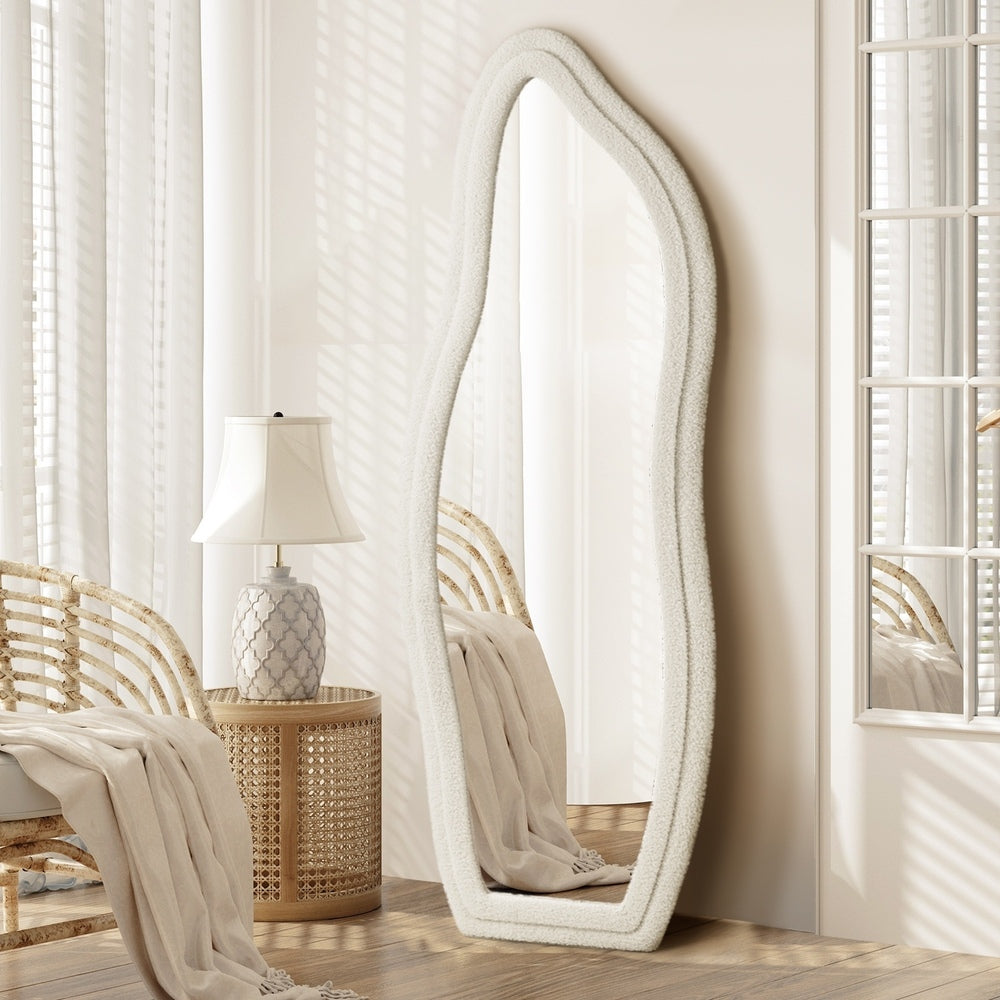 Full-Length Mirror Boucle Collection Wall Mounted White 160cm MDF Frame