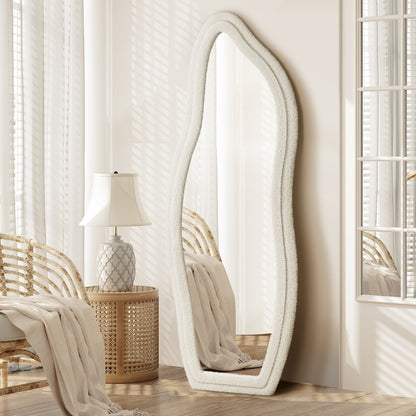 Full-Length Mirror Boucle Collection Wall Mounted White 160cm MDF Frame