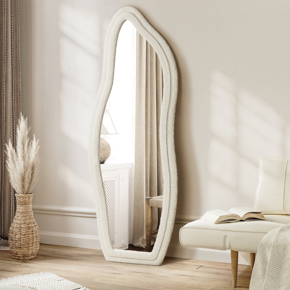 Full-Length Mirror Boucle Collection Wall Mounted White 160cm MDF Frame