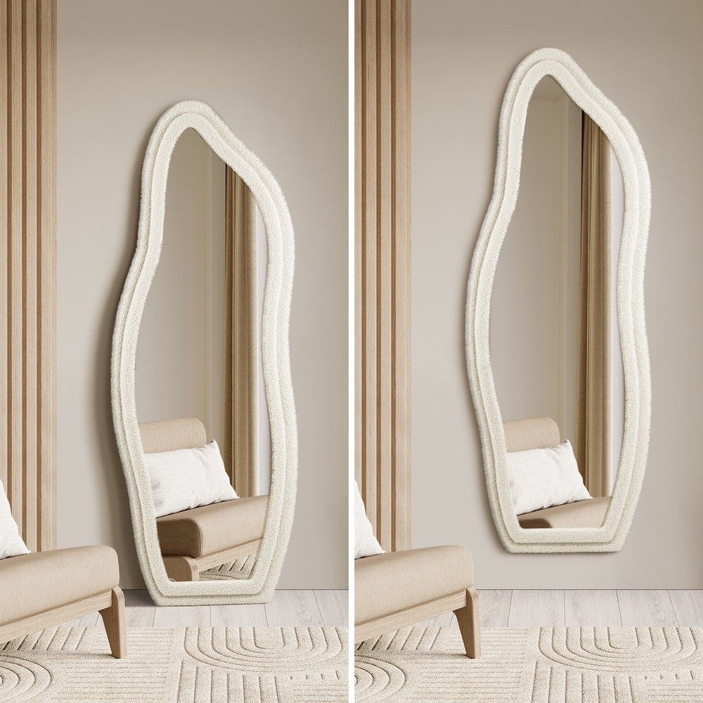 Full-Length Mirror Boucle Collection Wall Mounted White 160cm MDF Frame