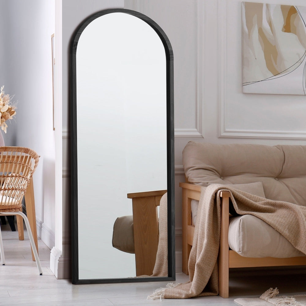 Wooden Full Length Mirror 180x70cm Arched Floor Mirrors Black