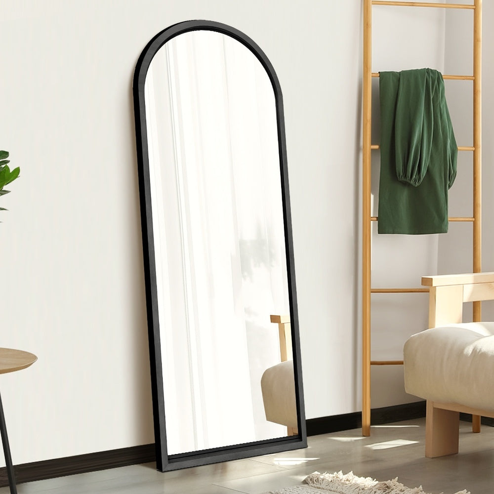 Wooden Full Length Mirror 166x60cm Arched Floor Mirror Black