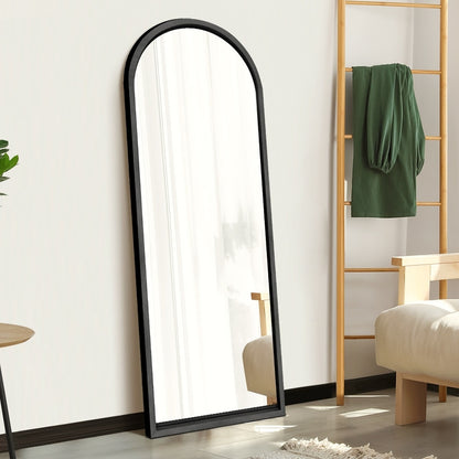 Wooden Full Length Mirror 166x60cm Arched Floor Mirror Black