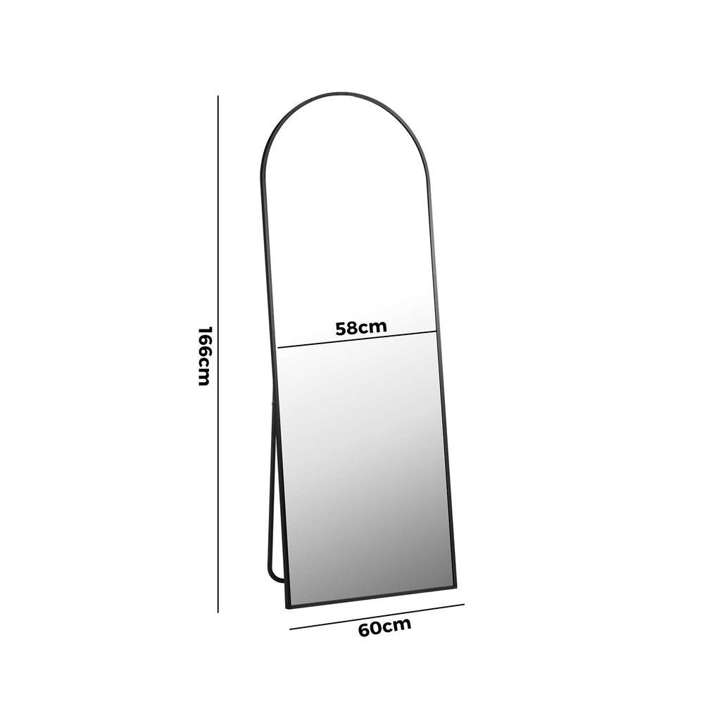 Full Length Mirror Arched 166x60cm Free Standing Black