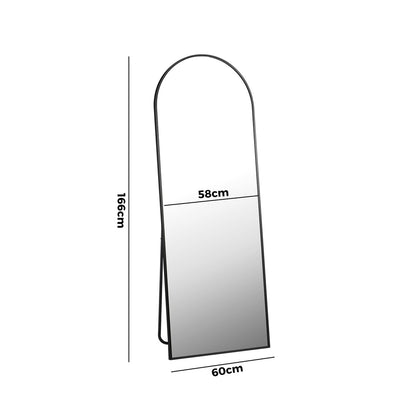 Full Length Mirror Arched 166x60cm Free Standing Black