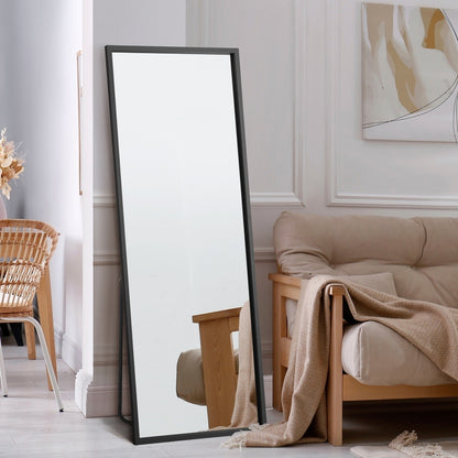 Wooden Full Length Mirror Rectangle 166x60cm Black
