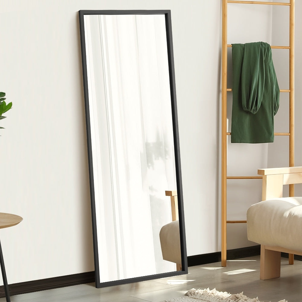 Wooden Full Length Mirror Rectangle 166x60cm Black