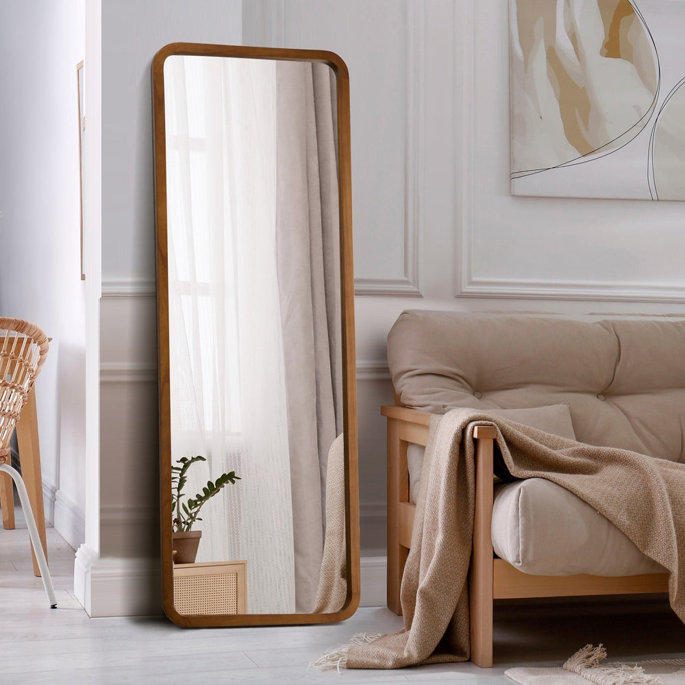 Full Length Mirror Rectangle Dressing Mirror Walnut Wood Frame