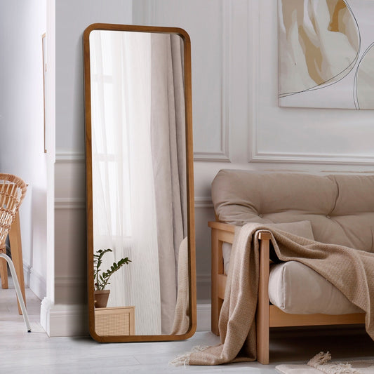 Full Length Mirror Rectangle Dressing Mirror Walnut Wood Frame