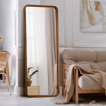 Full Length Mirror Rectangle Dressing Mirror Walnut Wood Frame