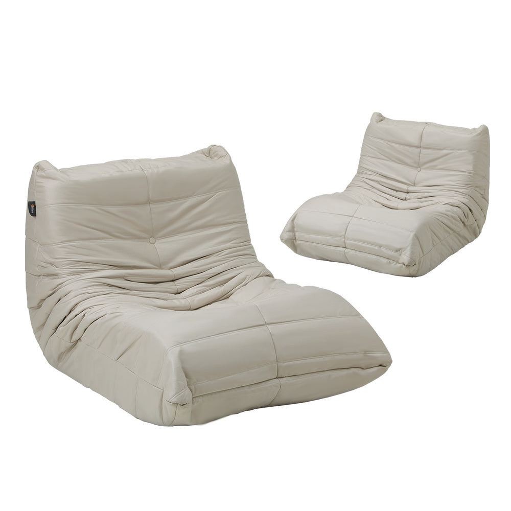 2X Floor Sofa Lounge Caterpillar Lazy Couch Single Pouffe Beige