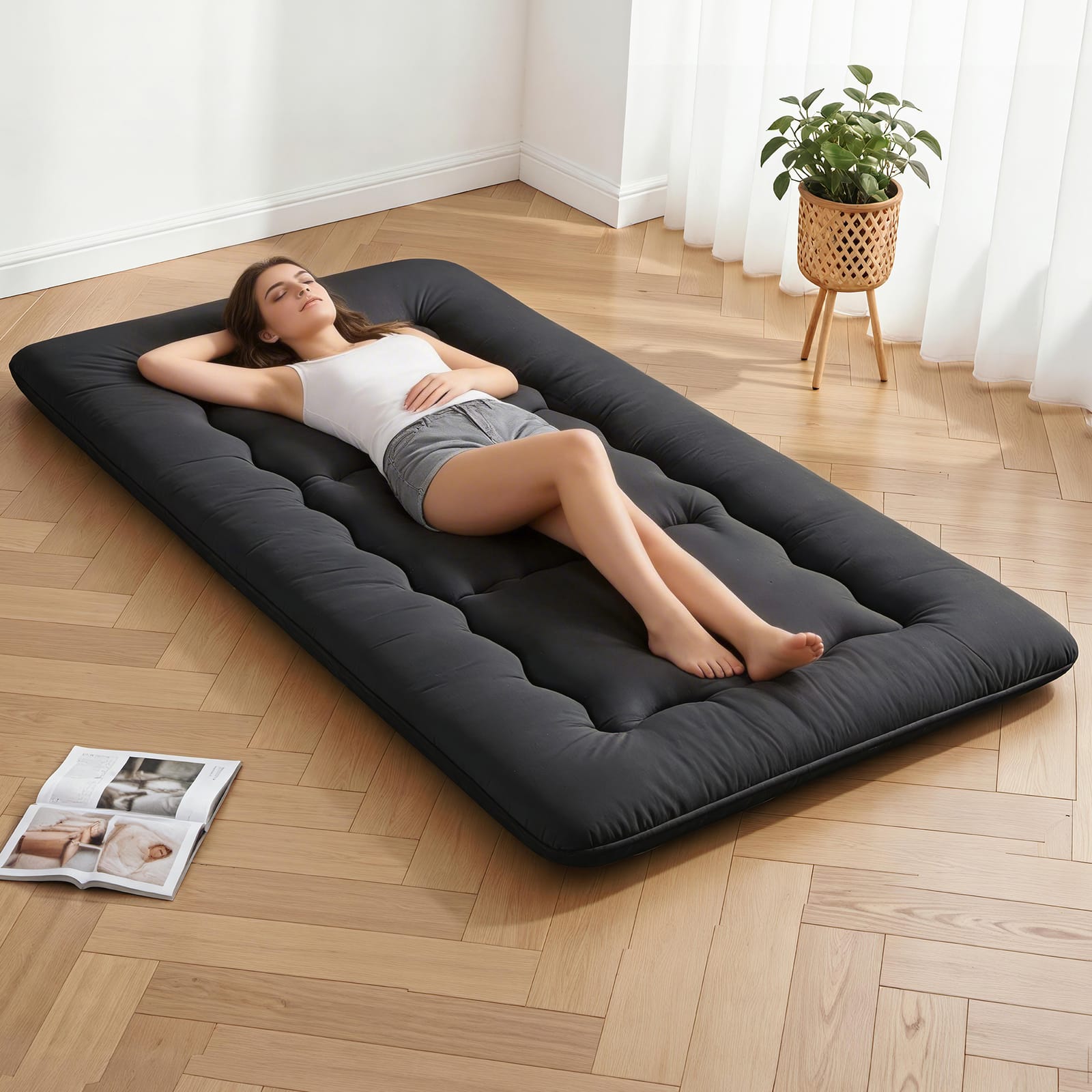 Black mattress 100x200cm, side view