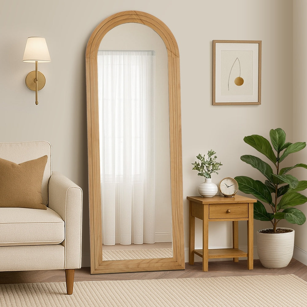 Full Length Arch Mirror 165x60cm Wood Wall Mounted White/Natural/Brown