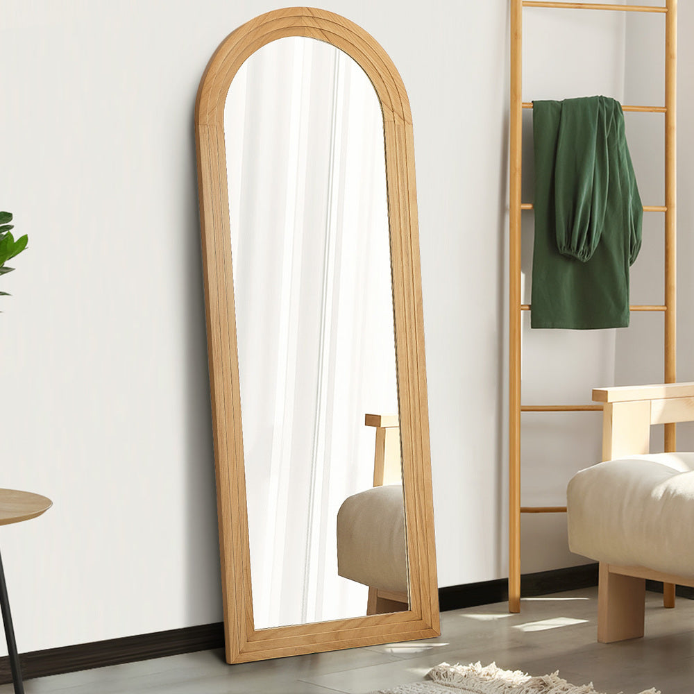 Full Length Arch Mirror 165x60cm Wood Wall Mounted White/Natural/Brown