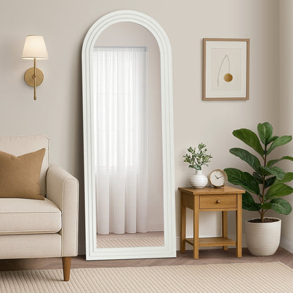 Full Length Arch Mirror 165x60cm Wood Wall Mounted White/Natural/Brown