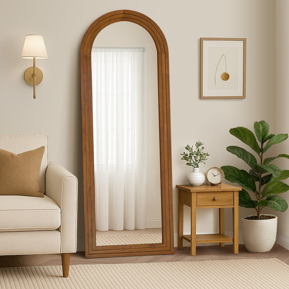 Full Length Arch Mirror 165x60cm Wood Wall Mounted White/Natural/Brown