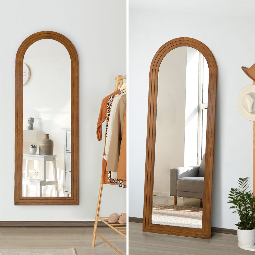 Full Length Arch Mirror 165x60cm Wood Wall Mounted White/Natural/Brown