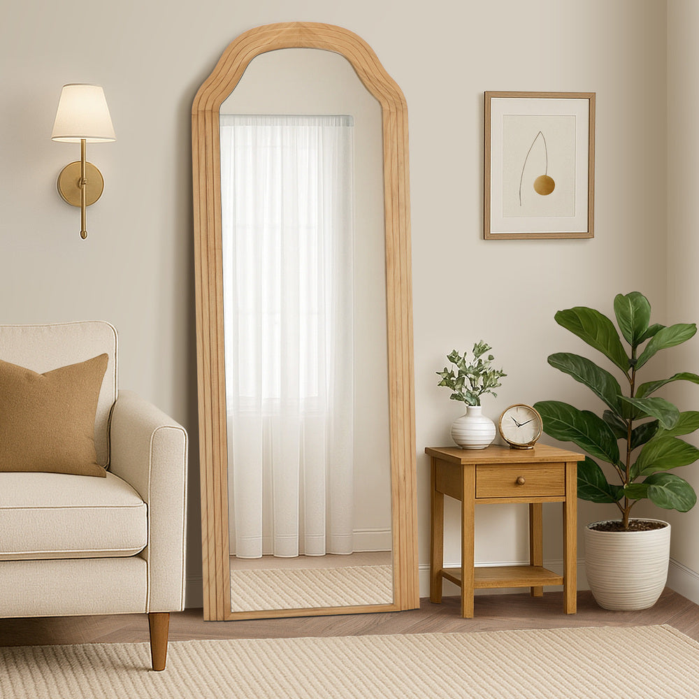 Natural Wood Full Length Floor Mirror 165x60cm Bedroom Makeup Décor
