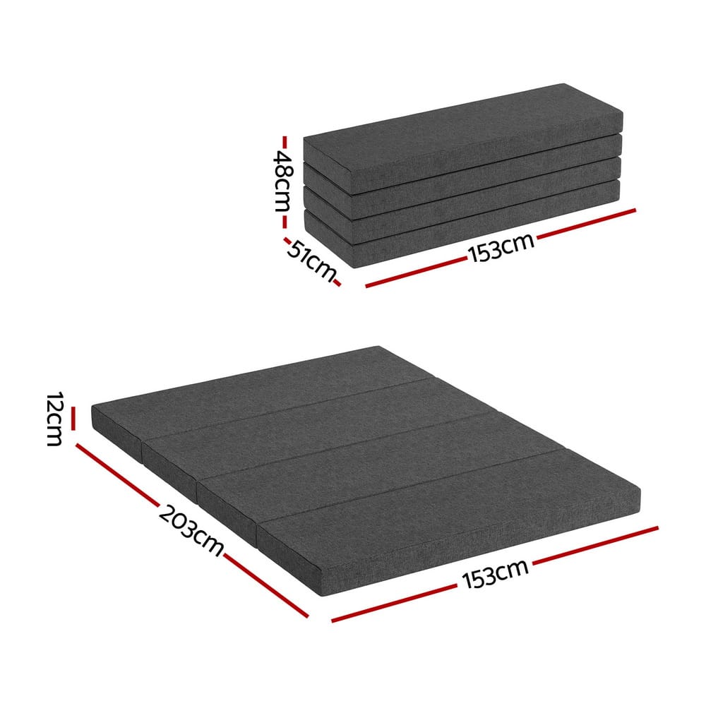 Foldable Queen Mattress Grey 203x153x12cm