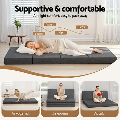 Foldable Queen Mattress Grey 203x153x12cm
