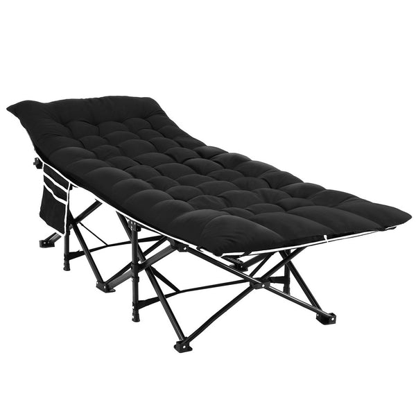  Folding Bed With Mattress Heavy Duty Black 185Cm Fabric Upholstery